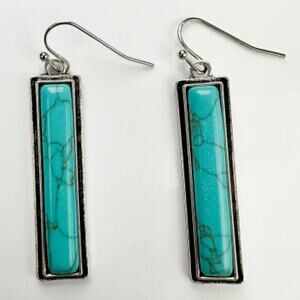 Native American Turquoise Earrings Western Fashion Silver Rectangle Birthday NEW